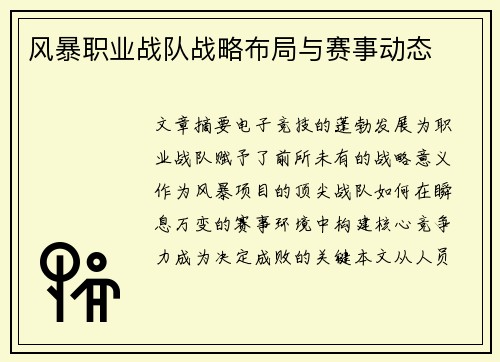 风暴职业战队战略布局与赛事动态